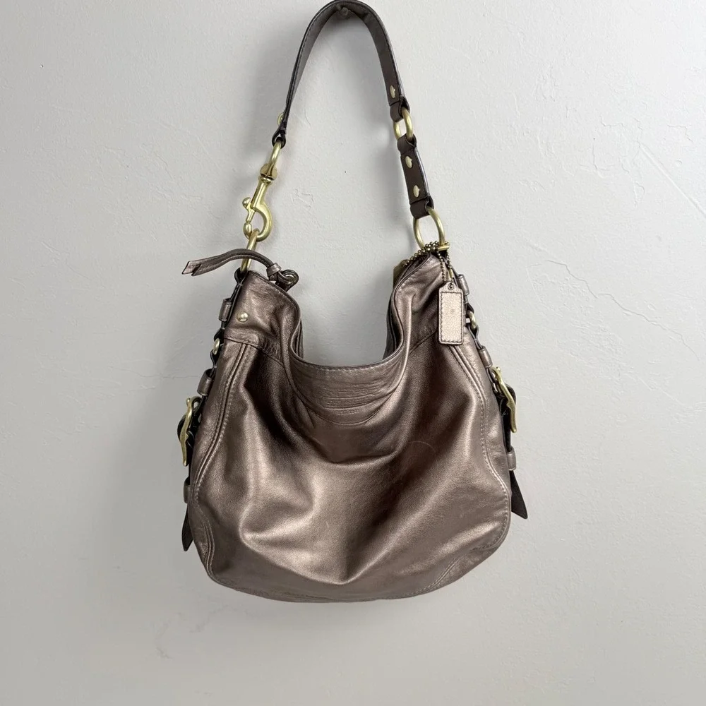 Coach Brown 12669 Bronze Leather Shoulder Bag Purse Womens